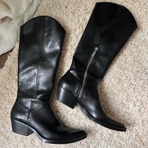 Zara Knee High Black Leather Boots